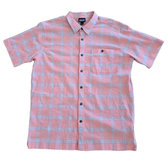 Patagonia Men's Button Up Work Wear A/C Crinkle Cotton Shirt Size Large Orange - Picture 8 of 10